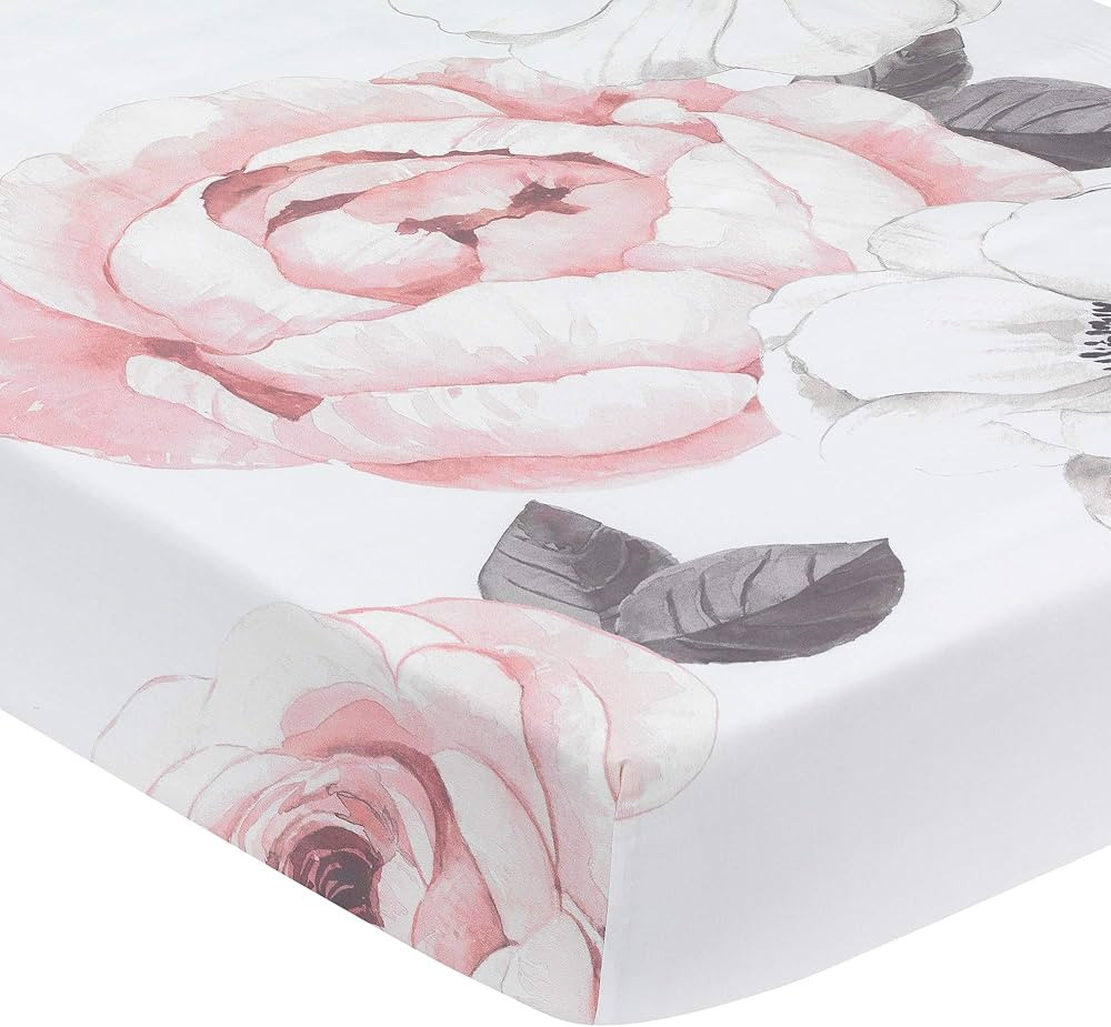 Lambs & Ivy Floral Garden Pink/White Watercolor Cotton Baby Fitted Crib Sheet | Amazon (US)