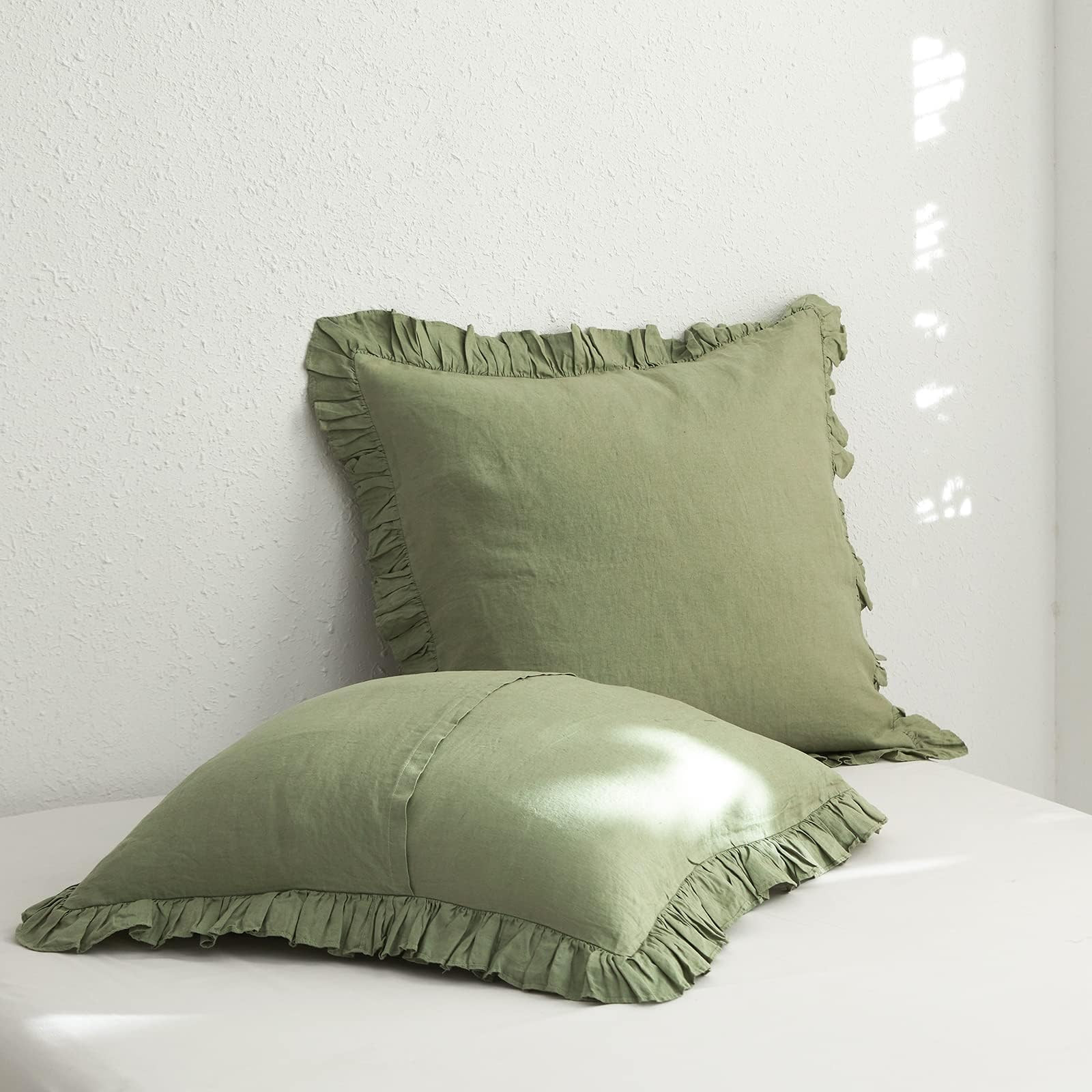 Simple&Opulence 100% Linen Euro Sham Covers with Ruffle, 26x26 Inch Pillow Covers Set of 2, Euro ... | Amazon (US)