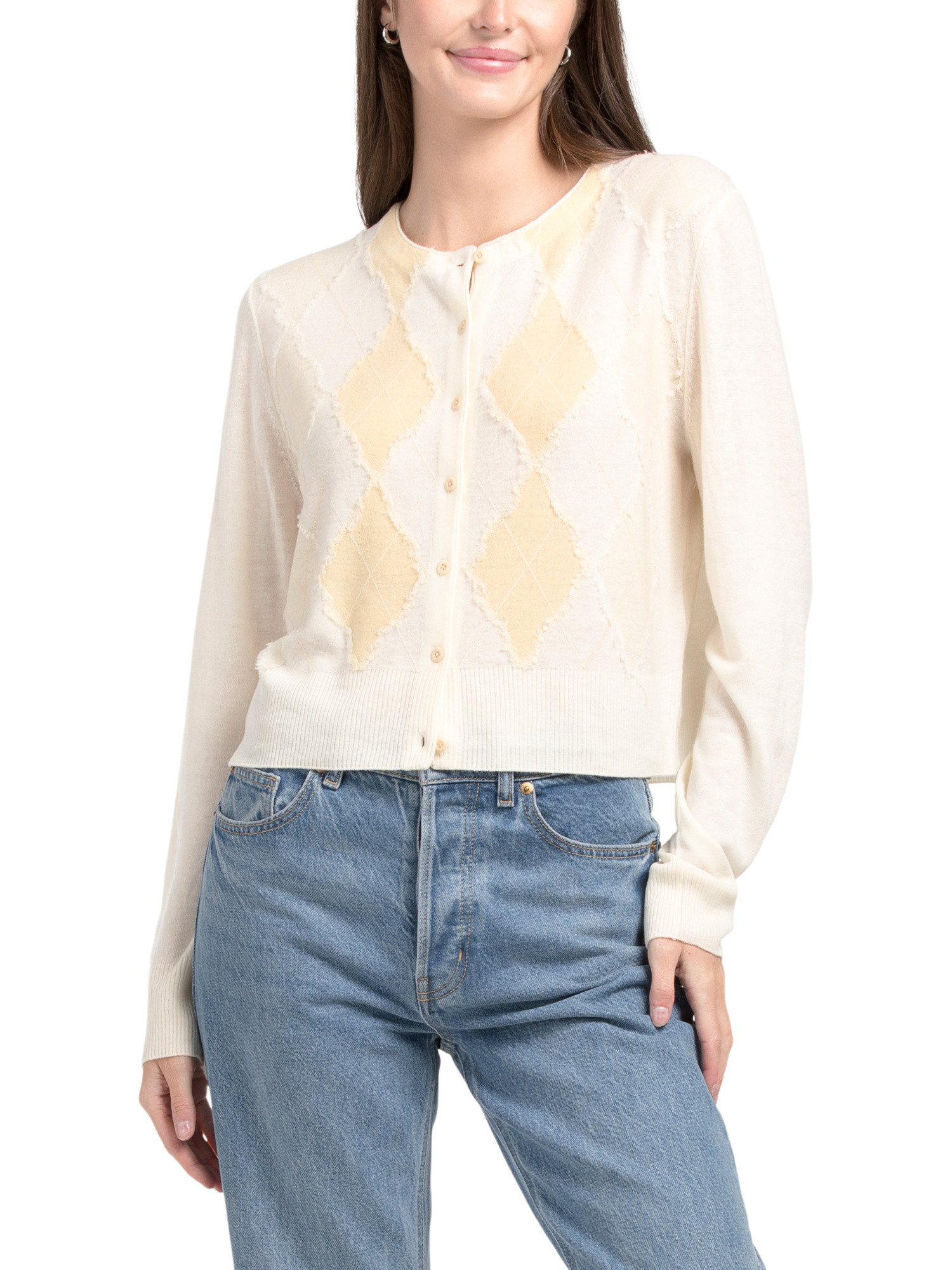 Wool And Cashmere Blend Hand Cut Argyle Cardigan | TJ Maxx