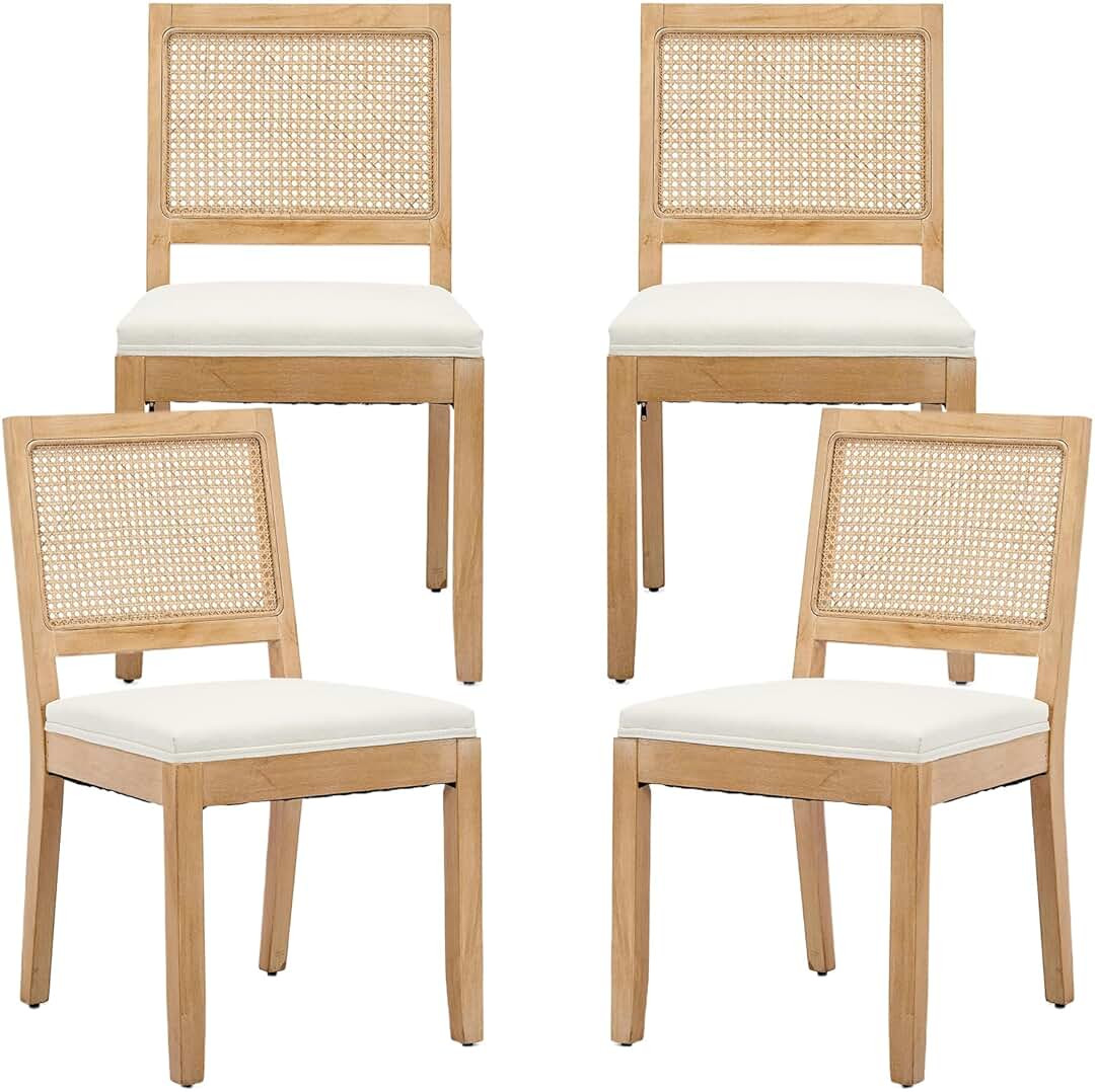 Westice Rattan Dining Chairs Set of 4, Farmhouse Natural Dining Room Chairs with Upholstered Cushion, Wood Armless Chairs for Kitchen/Restaurant | Amazon (US)