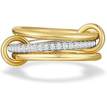 AllenCOCO 14K Gold Plated Stackable Rings, 3 Ring Set with CZ Cubic Zirconia, Gold & Silver Stack... | Amazon (US)