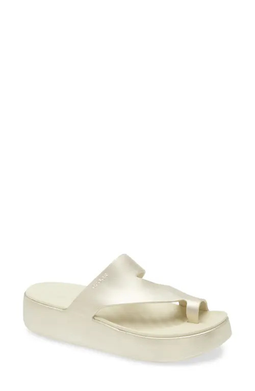 CROCS Getaway Toe Loop Platform Sandal in Champagne Metallic at Nordstrom, Size 7 | Nordstrom