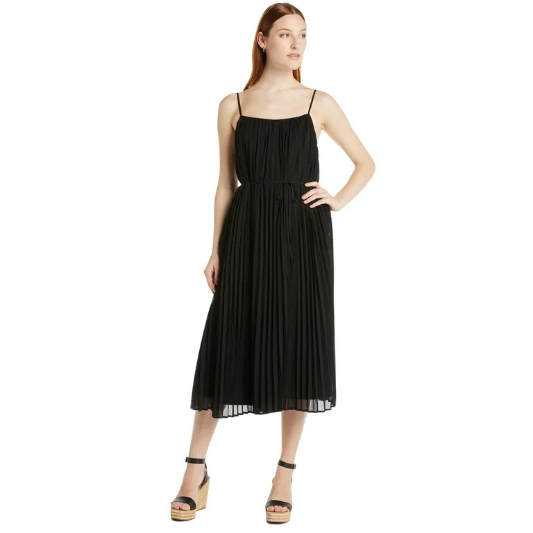 Time and Tru Women's Sleeveless Pleated Dress with Tie Waist, Sizes XS-XXXL | Walmart (US)