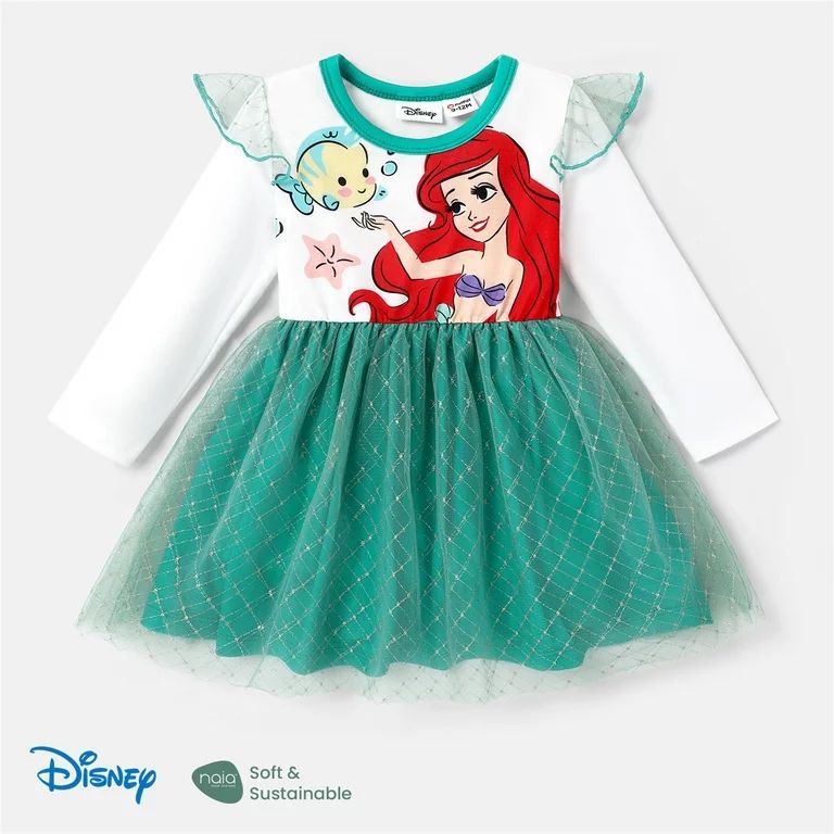 Disney Princess Ariel Baby/Toddler Girl Long Sleeve Mesh Overlay Tutu Dress | Walmart (US)
