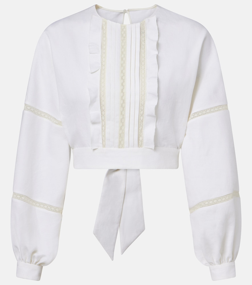 Valentino Lace-trimmed open-back linen blouse | Mytheresa (INTL)