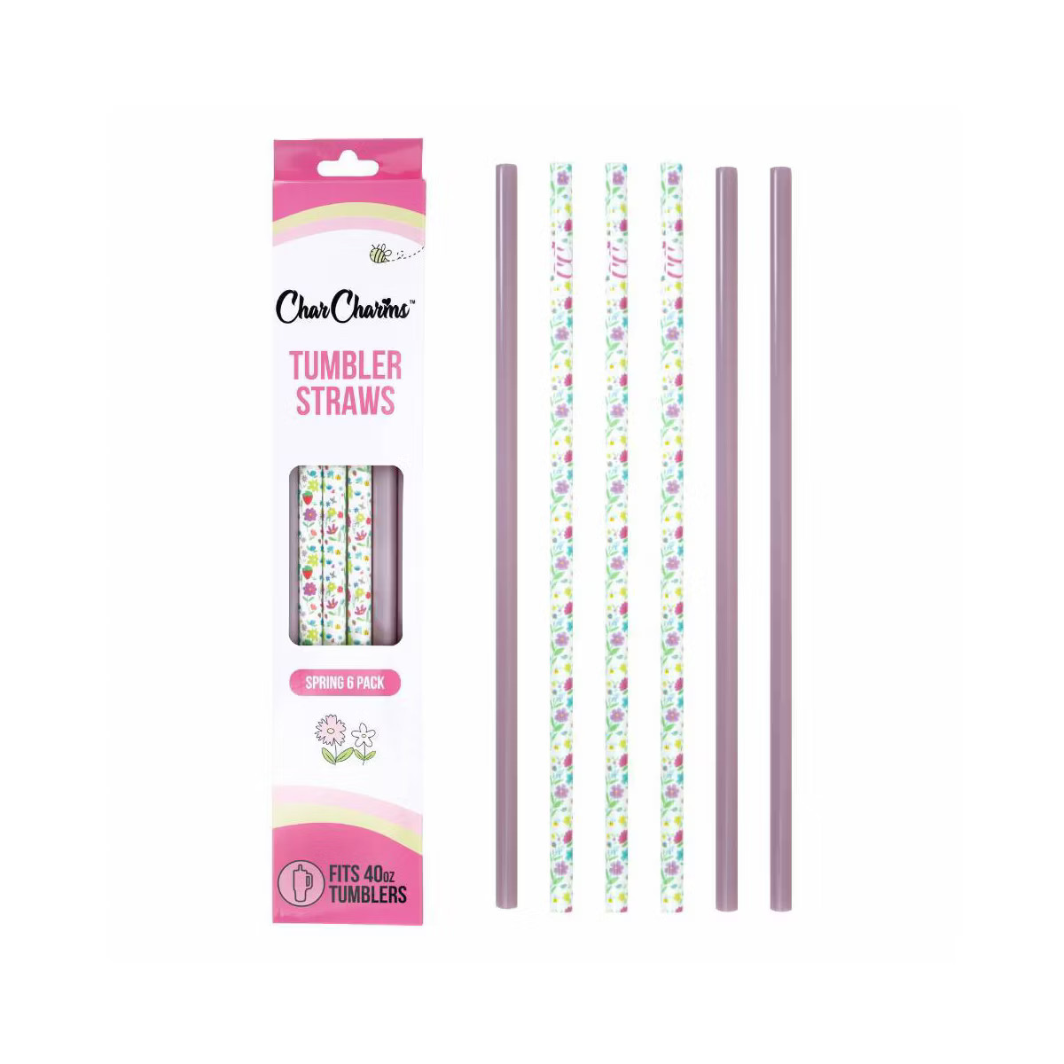 CharCharms 6pk 40oz Water Bottle Straws Solid Pastel | Target
