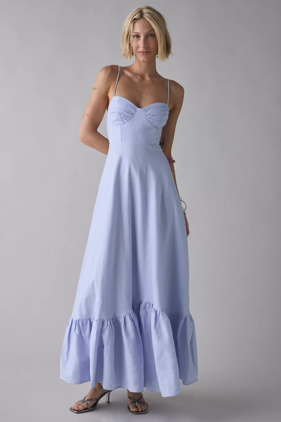 Bardot Marian Corset Tie-Back Tiered Maxi Dress | Urban Outfitters (US and RoW)