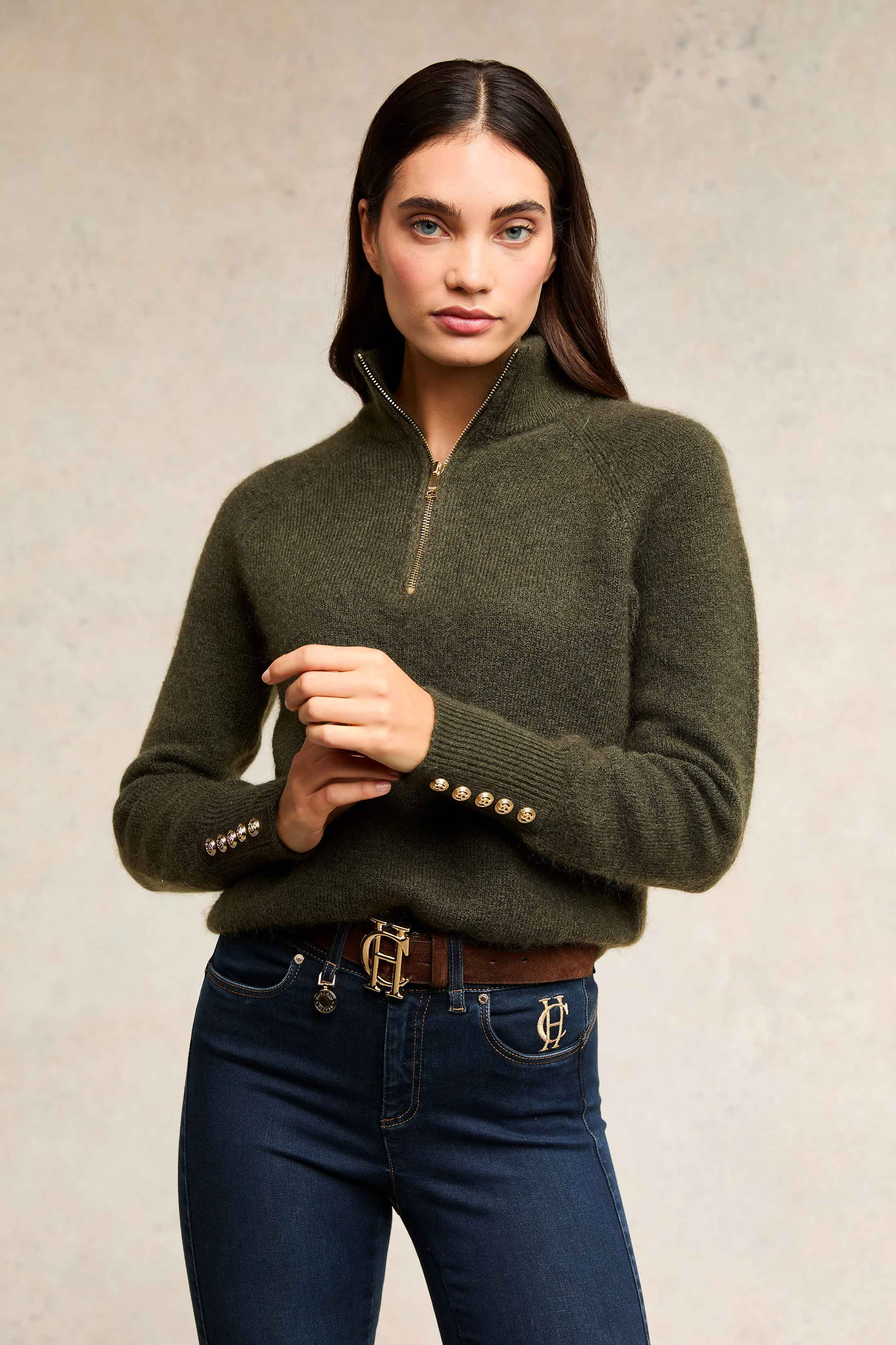 Tori Quarter Zip Knit (Forest Green) | Holland Cooper