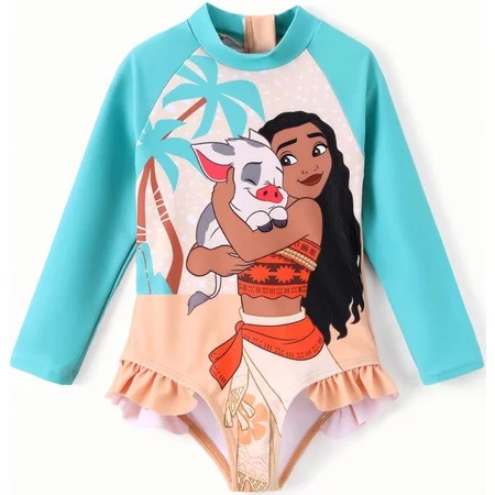 Disney Princess Toddler Girls Swimsuit Moana Rash Guard Graphic One-Piece Bathing Suits Kids Sizes 2-9 | Walmart (US)
