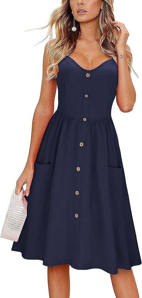 KILIG Women's Summer Casual Sundress Button Sleeveless Spaghetti Strap Dress | Amazon (US)