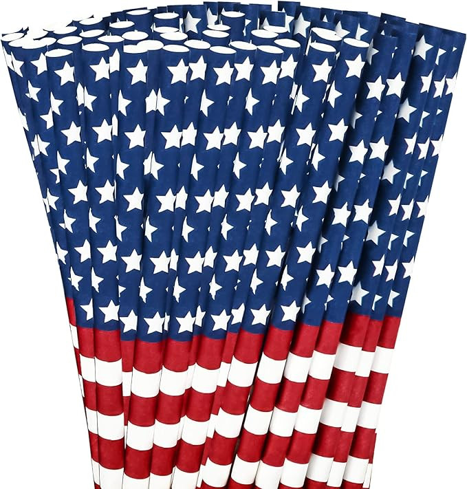 AnyDesign 200 Pcs Patriotic Paper Straws 250th Anniversary American Flag Printed Disposable Straw... | Amazon (US)