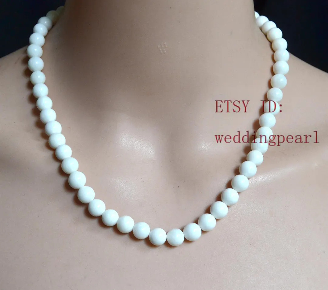 8mm White Shell Necklace, Sing Strand White Bead Necklace, Bridesmaid Necklace, White Color Neckl... | Etsy (US)