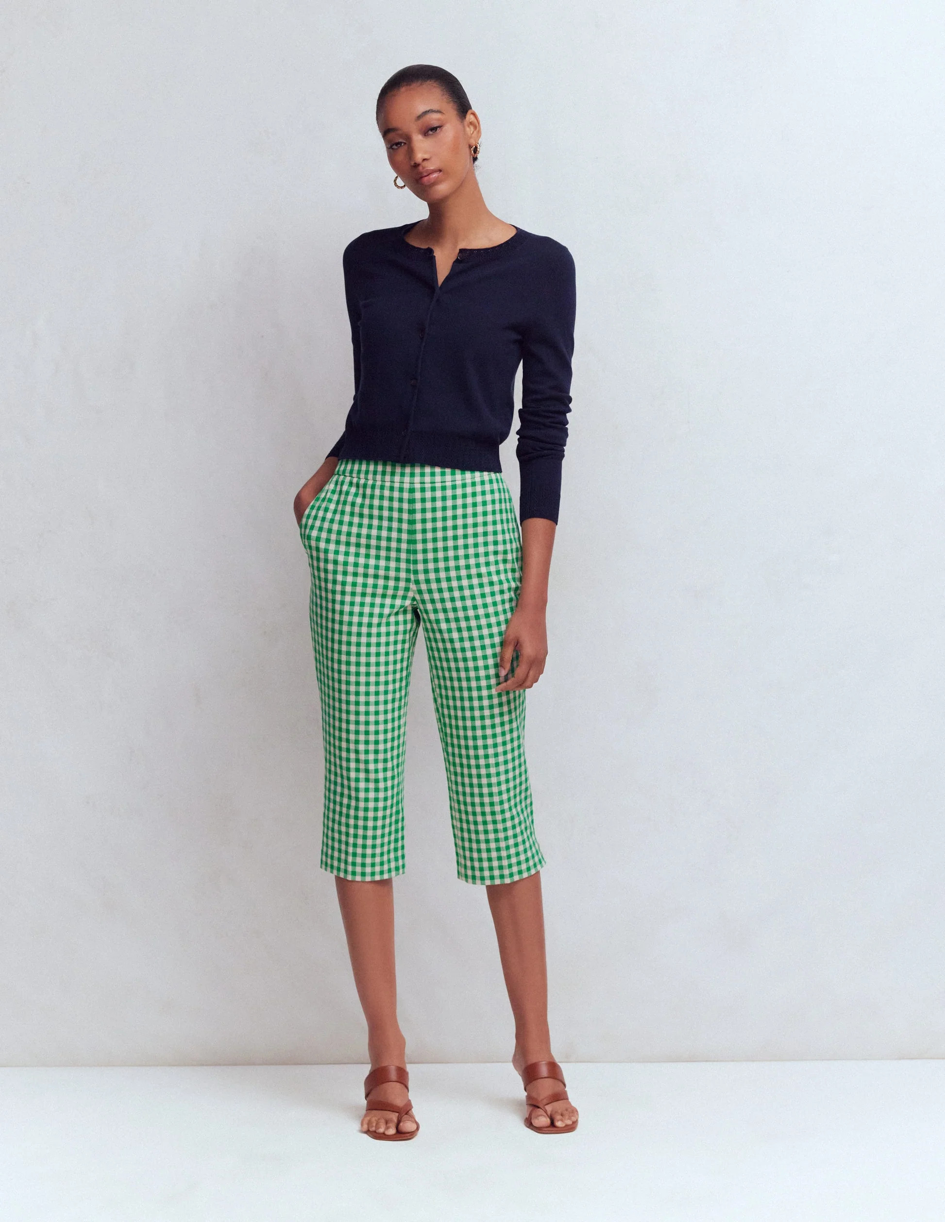 Capri Trousers-Rich Emerald, Gingham | Boden UK