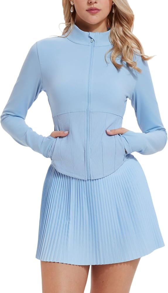 AFZ Two Piece Tennis Skirts Set for Women Long Sleeve Zip Up Workout Jacket with Pleated Mini Ski... | Amazon (US)