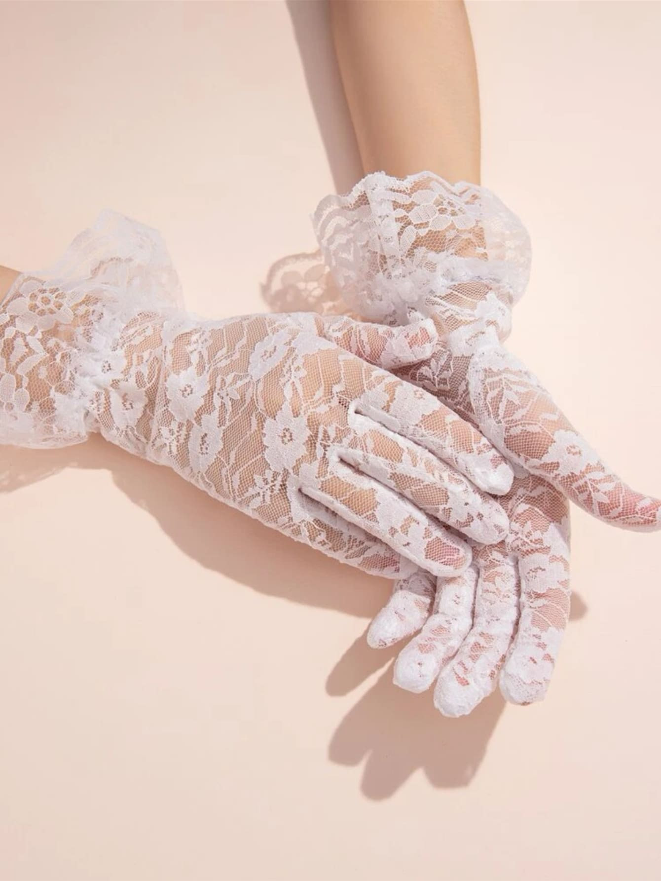 1pair Women's Sexy Gothic Party Dress Gloves, Rose & Lace Design Ruffle Trimmed Bridal Gloves For... | SHEIN