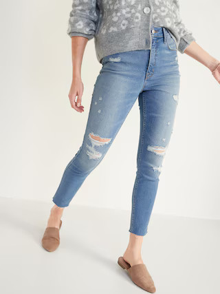 Extra High-Waisted Rockstar 360° Stretch Super Skinny Ripped Cut-Off Jeans for Women | Old Navy (US)