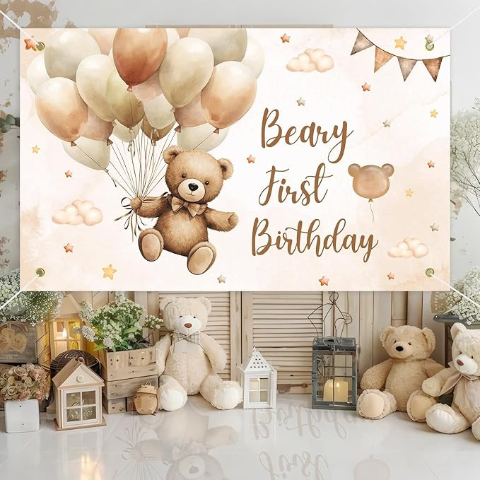 Beary First Birthday Decorations Backdrop, 1st Teddy Bear Party Birthday Decorations Banner for B... | Amazon (US)