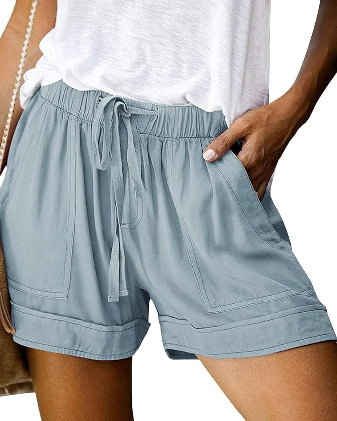 Womens Elastic Waist Drawstring Shorts Summer Lightweight Beach Shorts Comfy Casual Short Pants w... | Amazon (US)