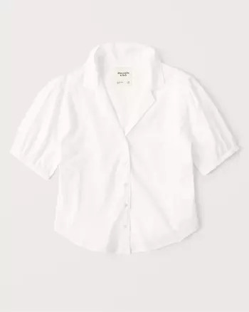 Abercrombie & Fitch Womens Short-Sleeve Ruffle Shirt in White - Size XL | Abercrombie & Fitch US & UK