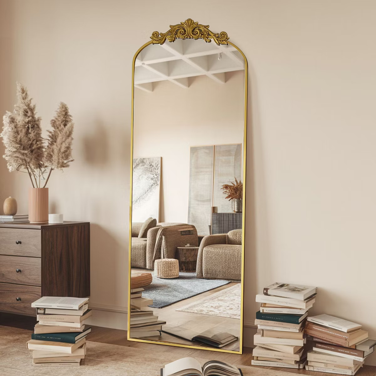 65"x22"  Arched Full Length Mirror Metal Vintage Mirror Baroque Style,Antique Gold | Target