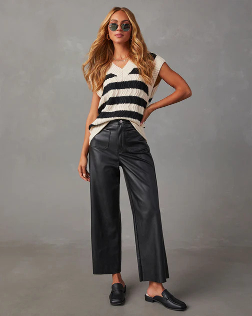Delancey Faux Leather Wide Leg Pants - Black | VICI