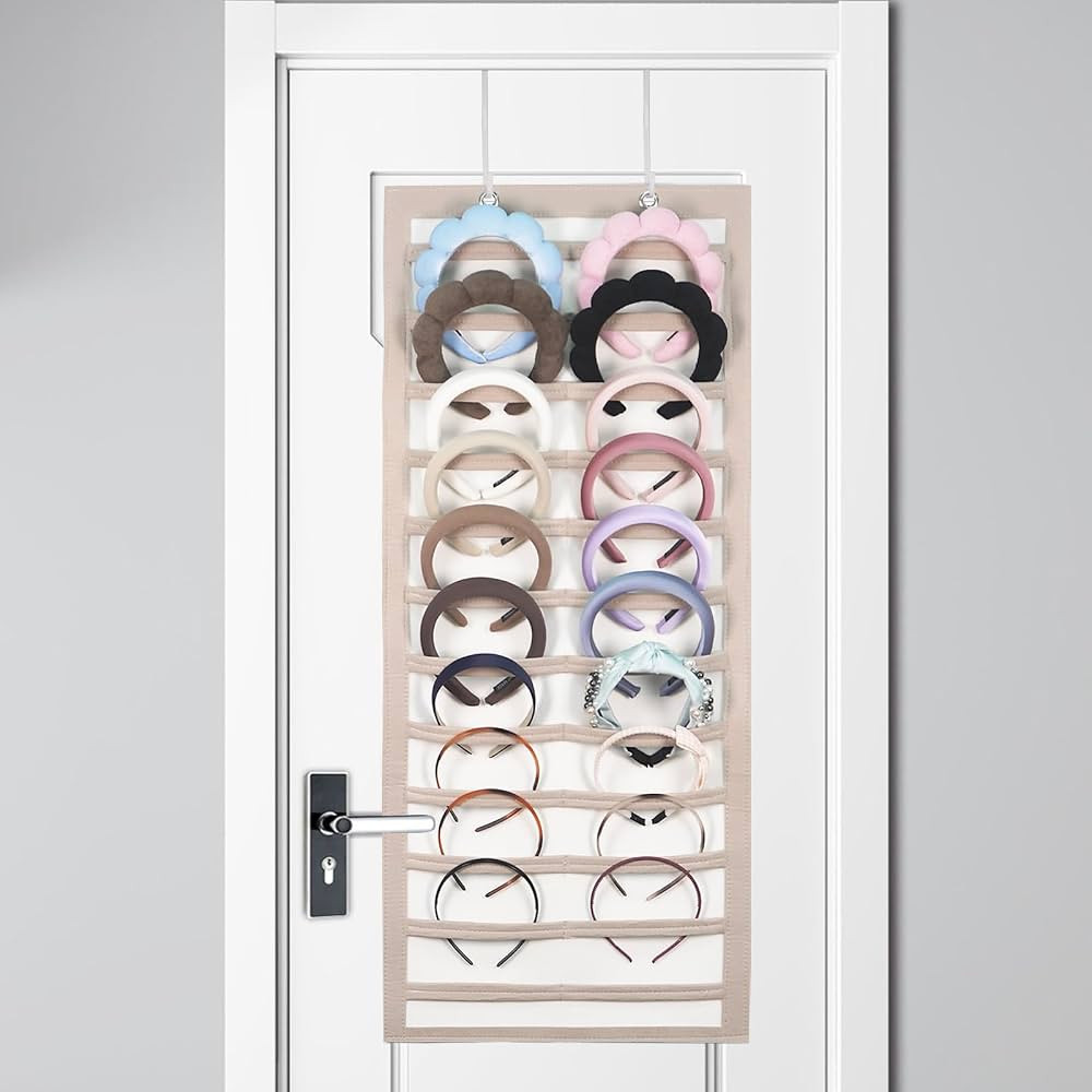 Hanging Headband Holder for Over the Door and Closet, 24 Slots Felt Head Band Organizer Shelf | Amazon (US)