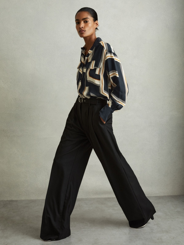 Isadora Navy Geometric Print Button Through Shirt | Reiss UK