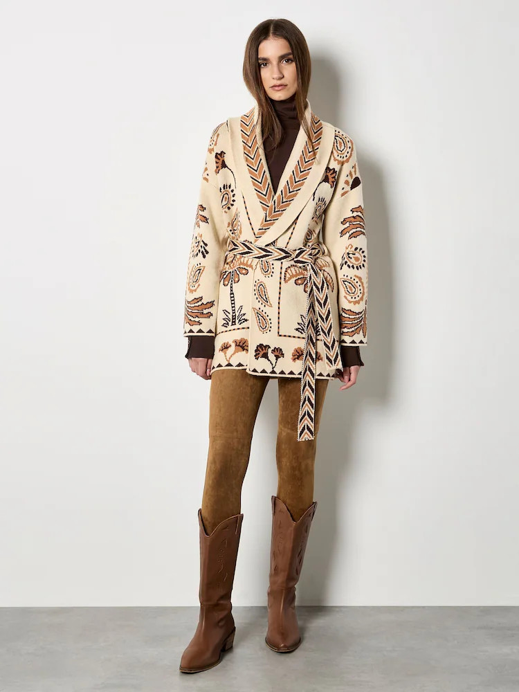 Buy Apricot Natural Palm Tree Folk Open Cardigan from Next Ireland | Next EU