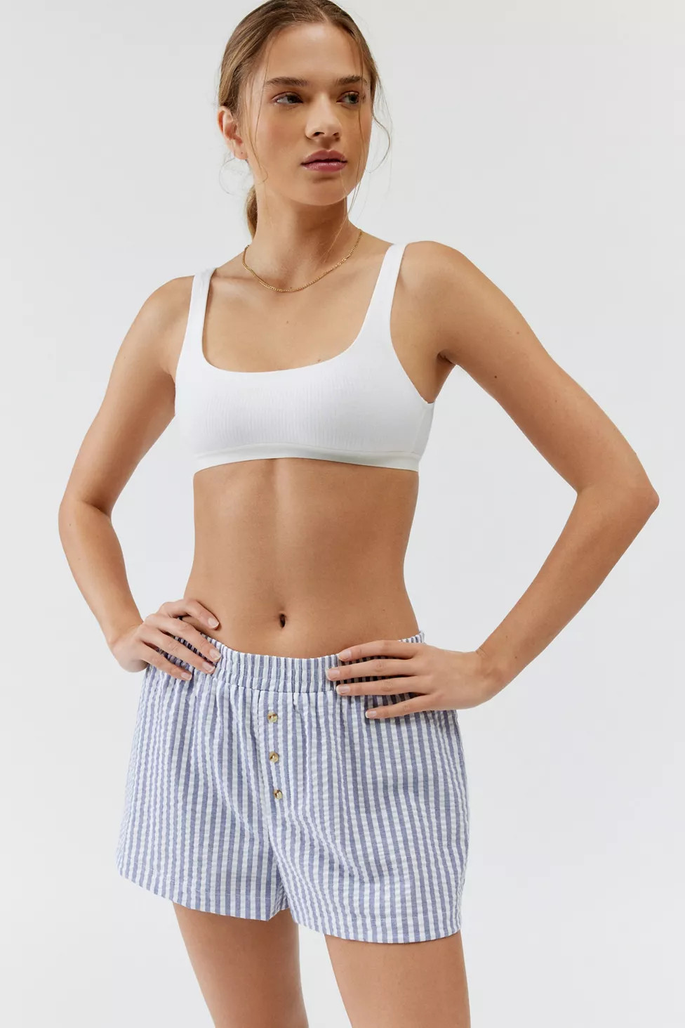 Urban Renewal Remnants Made In LA Seersucker Button Front Boxer Short | Urban Outfitters (US and RoW)