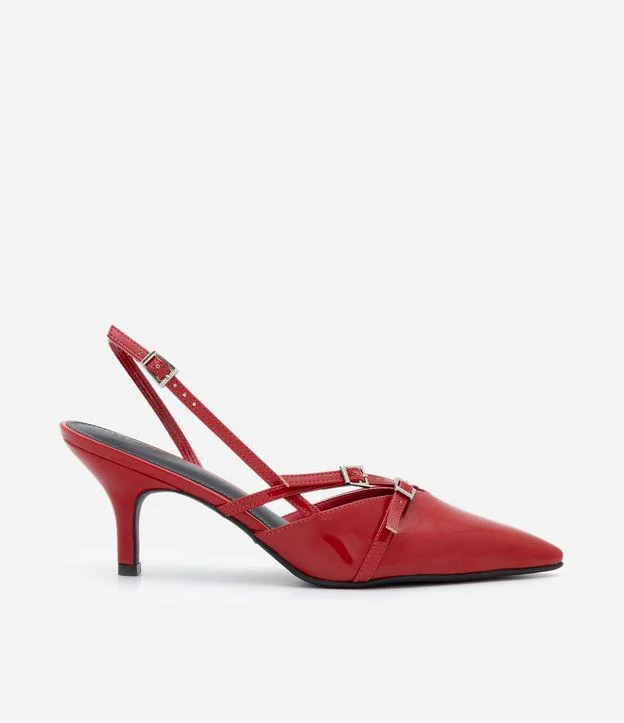 Sapato Scarpin Slingback com Fivelas Vermelho | Renner (BR)