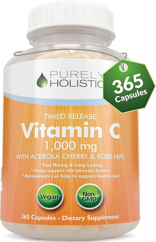 Purely Holistic Vitamin C 1000mg, 365 Capsules, 12 Month Supply, 2 Stage Timed Release with Ascor... | Amazon (US)