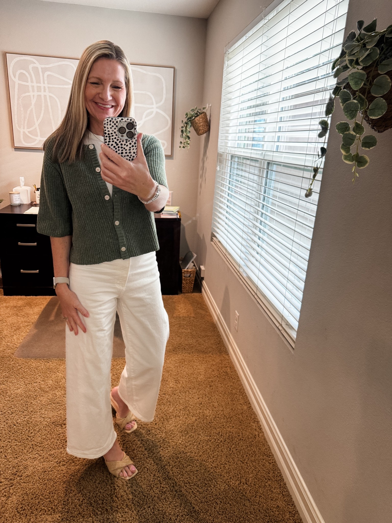 Monday work from home outfit in my white sailor jeans from Target and my short sleeve cardigan from Aerie. My white layering tank is my Target favorite. My wedge sandals are also Target. 

#LTKSeasonal #LTKootd #LTKWorkwear