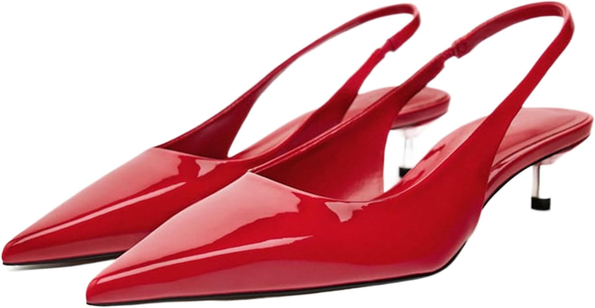 Riekhany Slingback Kitten Heels for Women Pointed Toe Pumps Metallic Silver Heels | Amazon (US)