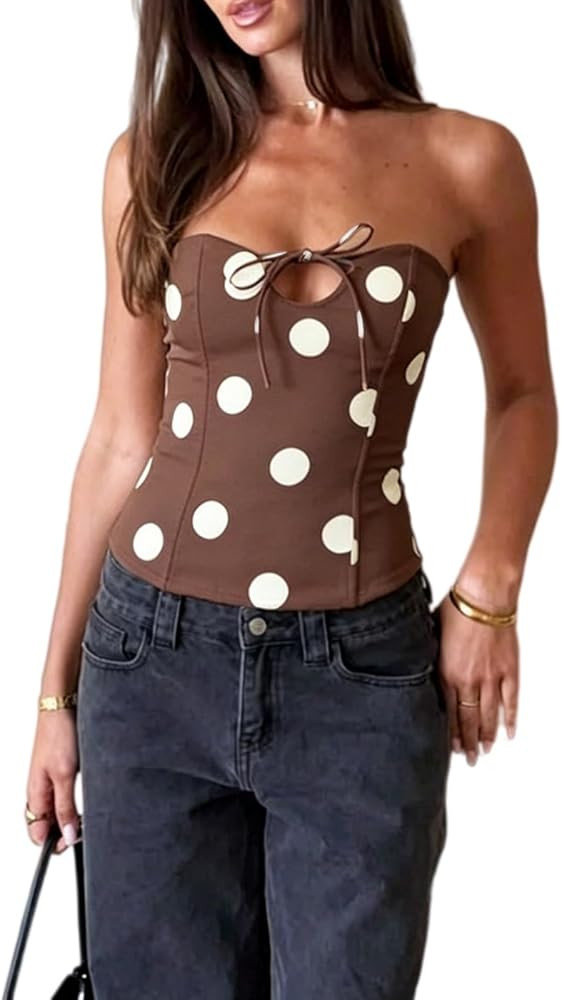 Womens Polka Dots Strapless Tube Tops Sexy Off The Shoulder Going Out Bandeau Top Y2K Summer Vaca... | Amazon (US)