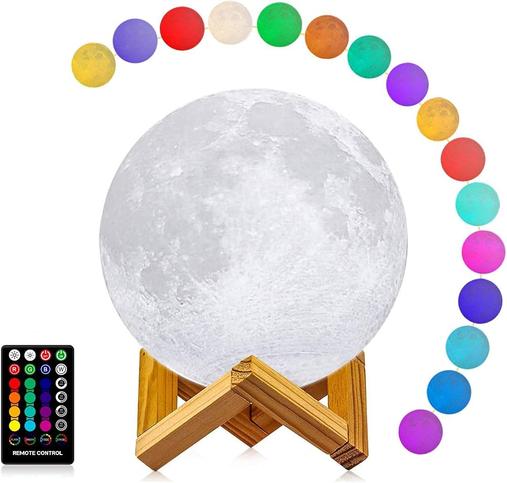 LOGROTATE Moon Lamp, 3D Printing 16 Colors LED Night Light, Moon Light with Stand and Time Settin... | Amazon (US)