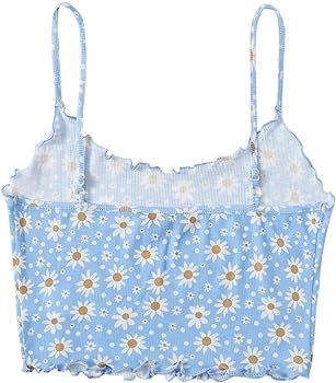 Milumia Women's Summer Daisy Floral Spaghetti Strap Ribbed Knit Cami Crop Top | Amazon (US)