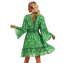 Jollycode Women's Spring Summer 2023 Floral Mini Dress Boho A Line Chiffon Dress Casual Batwing S... | Amazon (US)