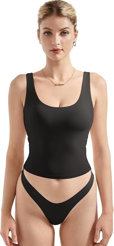 SUUKSESS Women Scoop Neck Tank Top Summer Sleeveless Going Out Double Lined Basic Tops | Amazon (US)