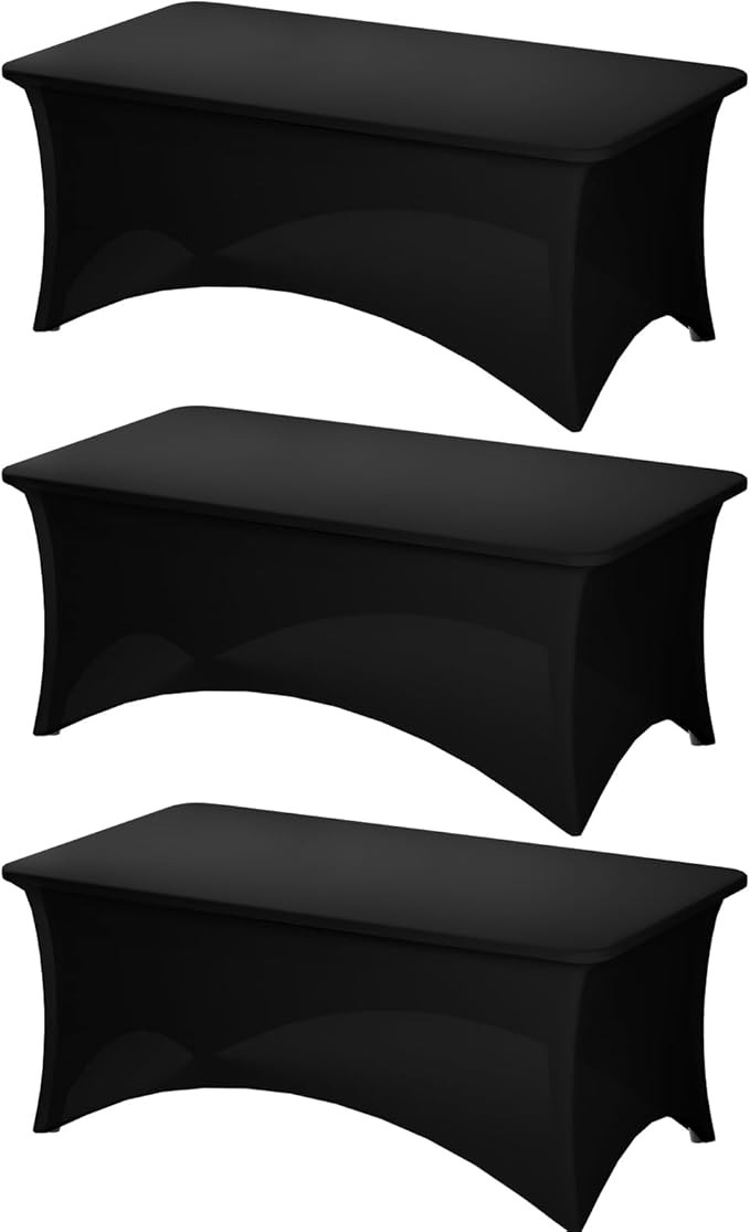 Fixwal 3 Pack Black Table Cloth for 6 Foot Rectangle Tables, Rectangular Tablecloths Stretch Span... | Amazon (US)