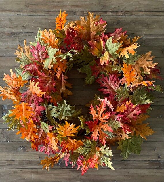 Fall Foliage Wreath for Front Door Fall Wreath Oak Leaf - Etsy | Etsy (US)