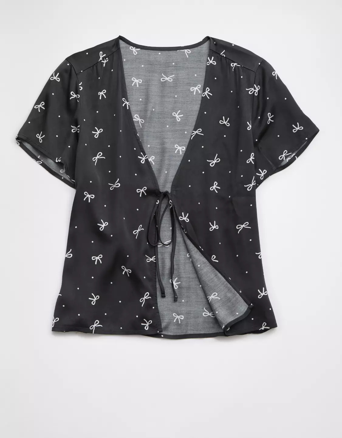 Aerie Off-Duty Satin Tie Front Shirt | Aerie