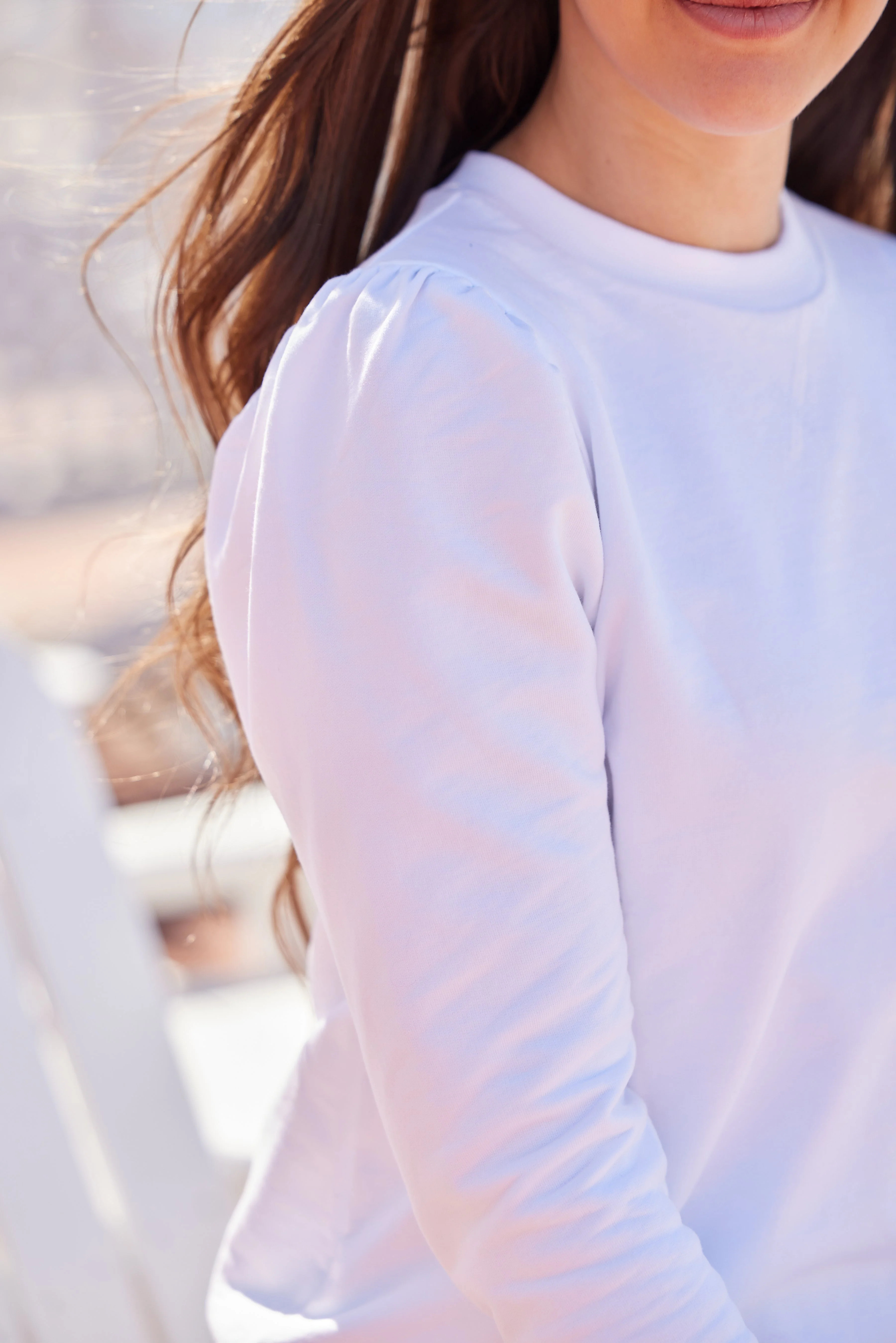 White Puff Sleeve Sweatshirt | Sail to Sable