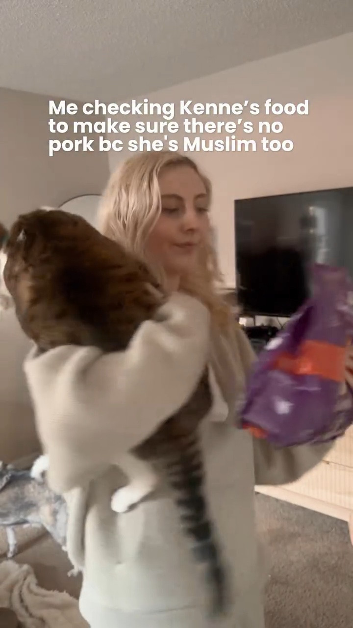 Checking the ingredients because she’s a Muslim girlie too. 🌙#HalalPets #KenneTheCat #Bengal #AnimalLovers #MuslimTikTok