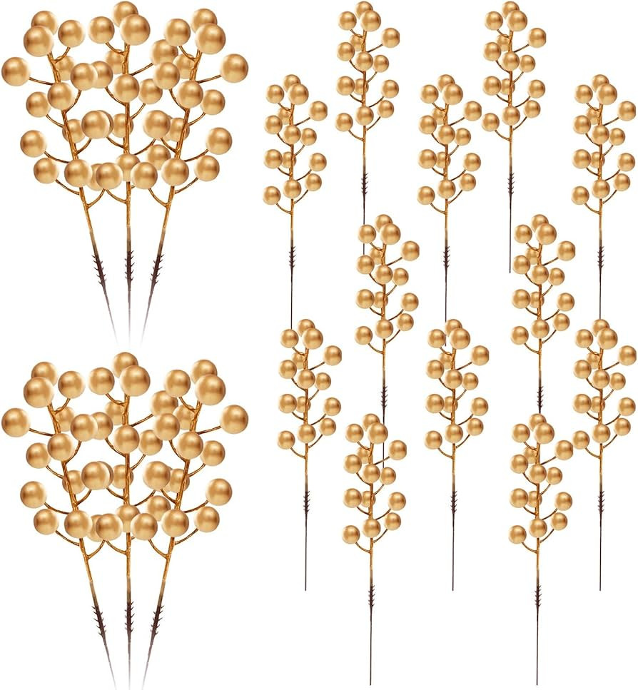 20Pcs Gold Berries Stems Christmas Artificial Pine Picks Artificial Plants Small Pine Picks for C... | Amazon (US)