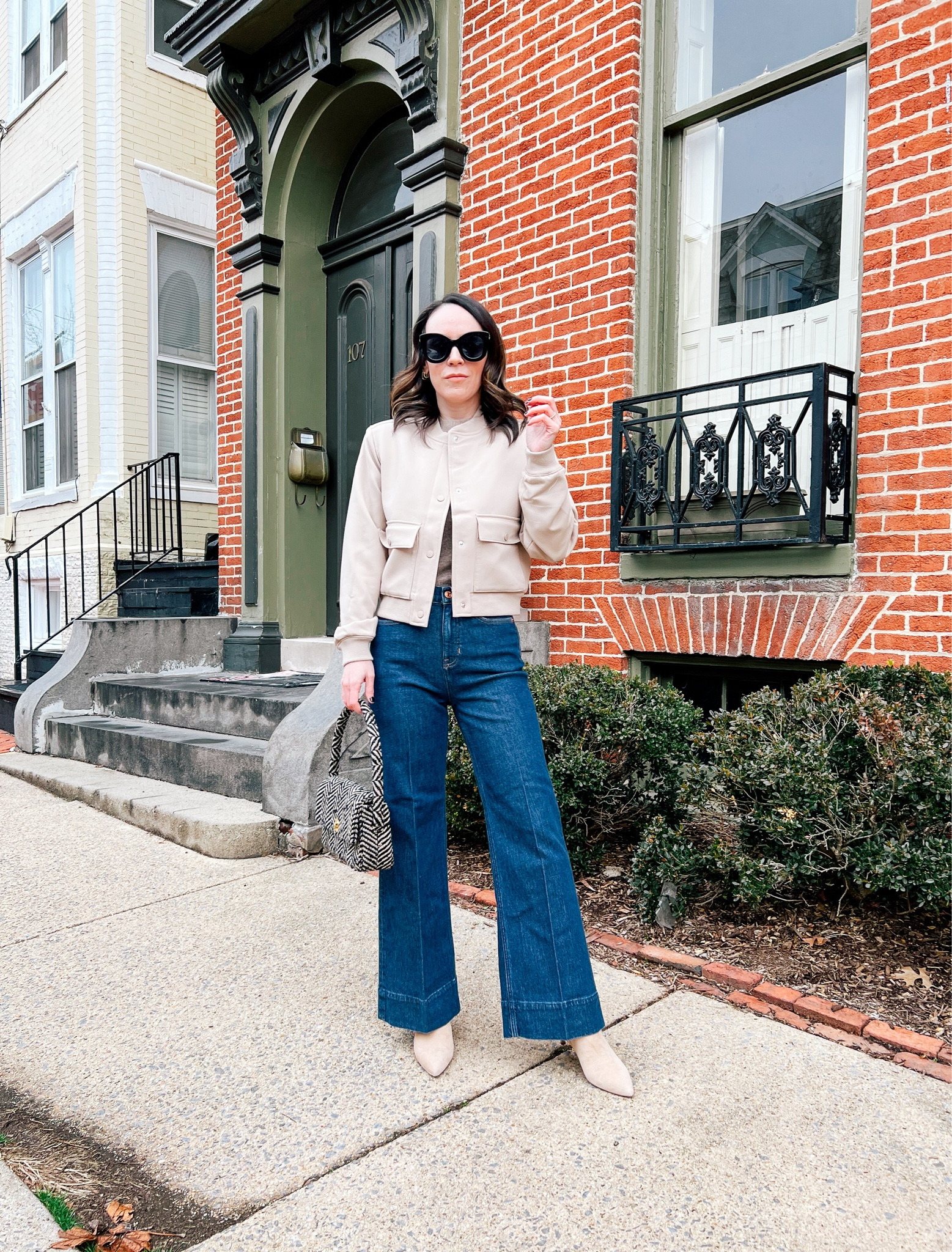 Styling a bomber jacket with wide leg jeans 

#LTKstyletip #LTKover40