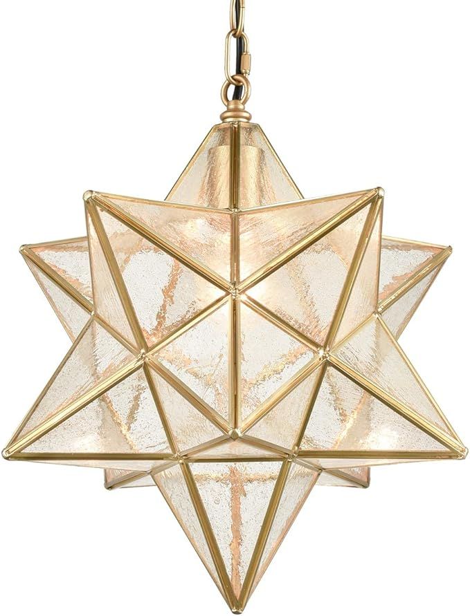 Dazhuan Moravian Star Light Fixture Modern Brass Seeded Glass Pendant Lights, 15-inch | Amazon (US)