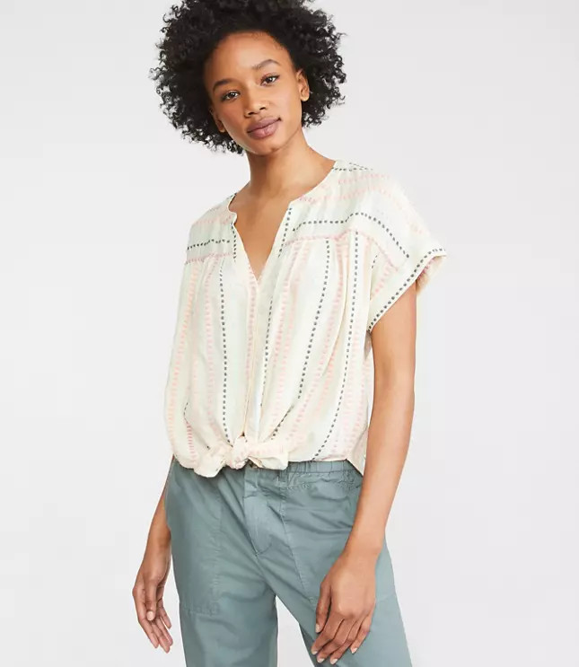 Lou & Grey Squarestitch Tie Front Shirt | LOFT | LOFT