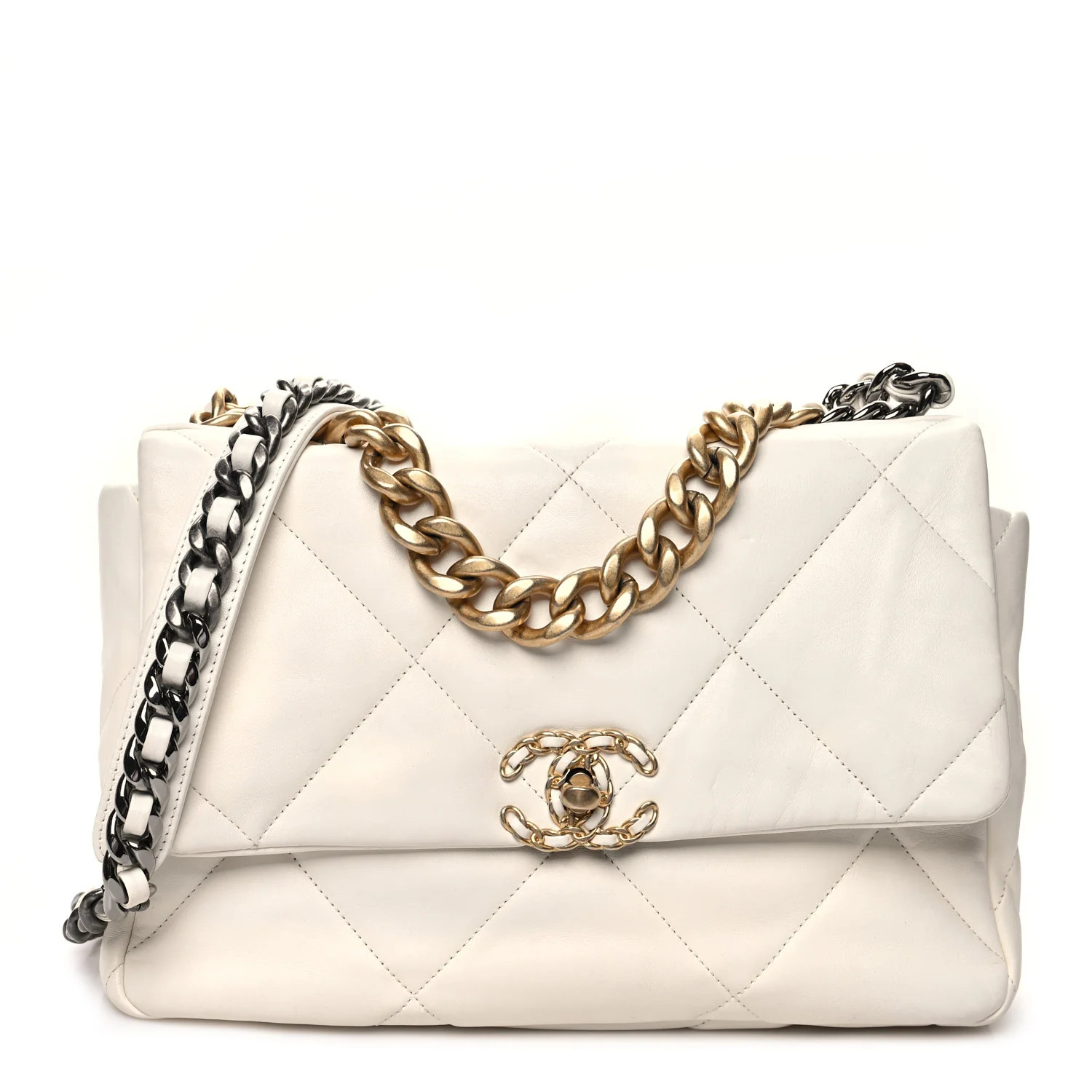 CHANEL Lambskin Quilted Large Chanel 19 Flap White | FASHIONPHILE (US)