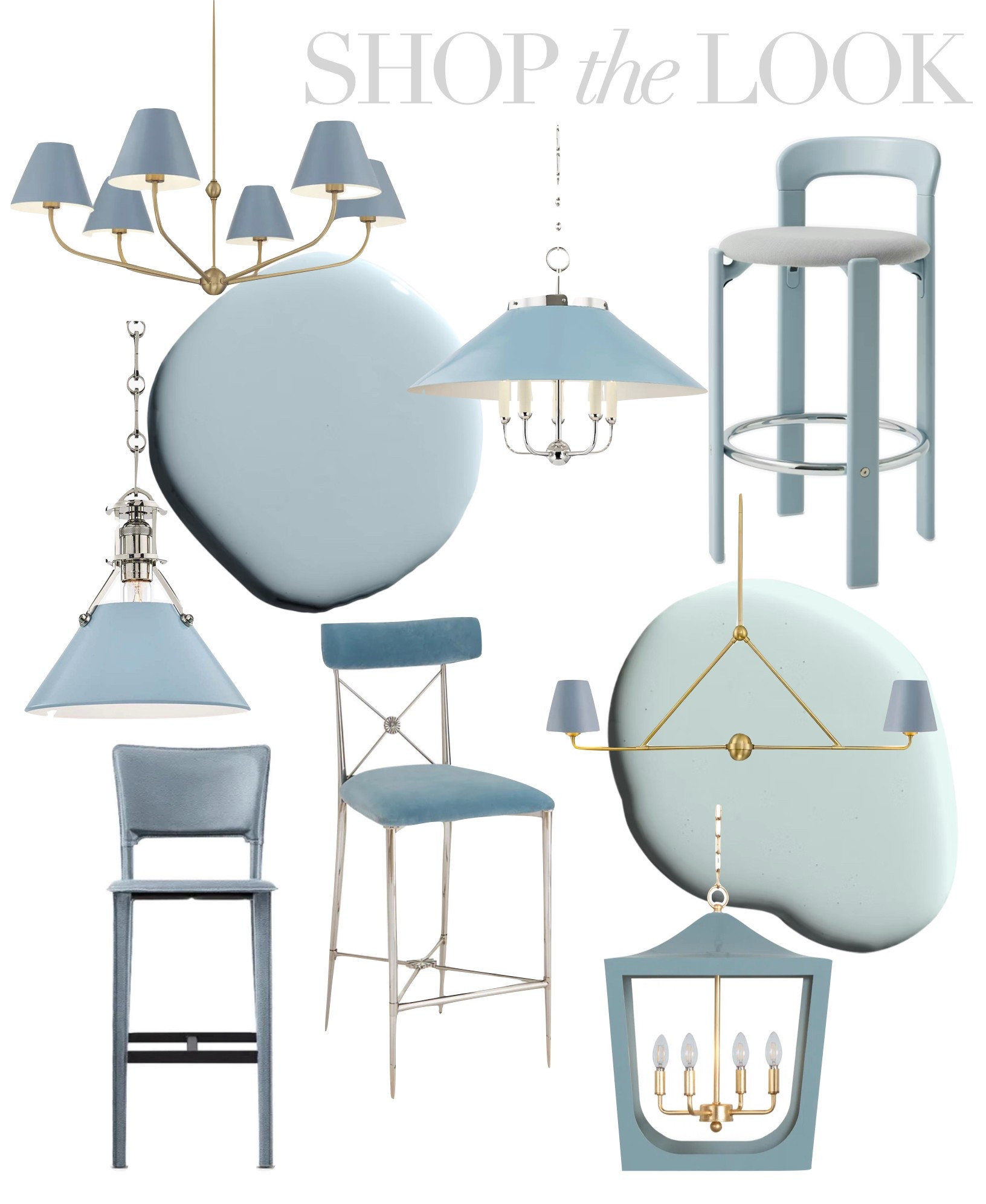 Light blue kitchen cabinet paint, light fixtures, kitchen island pendants and lanterns, and blue counter stools

#LTKHome #LTKStyleTip