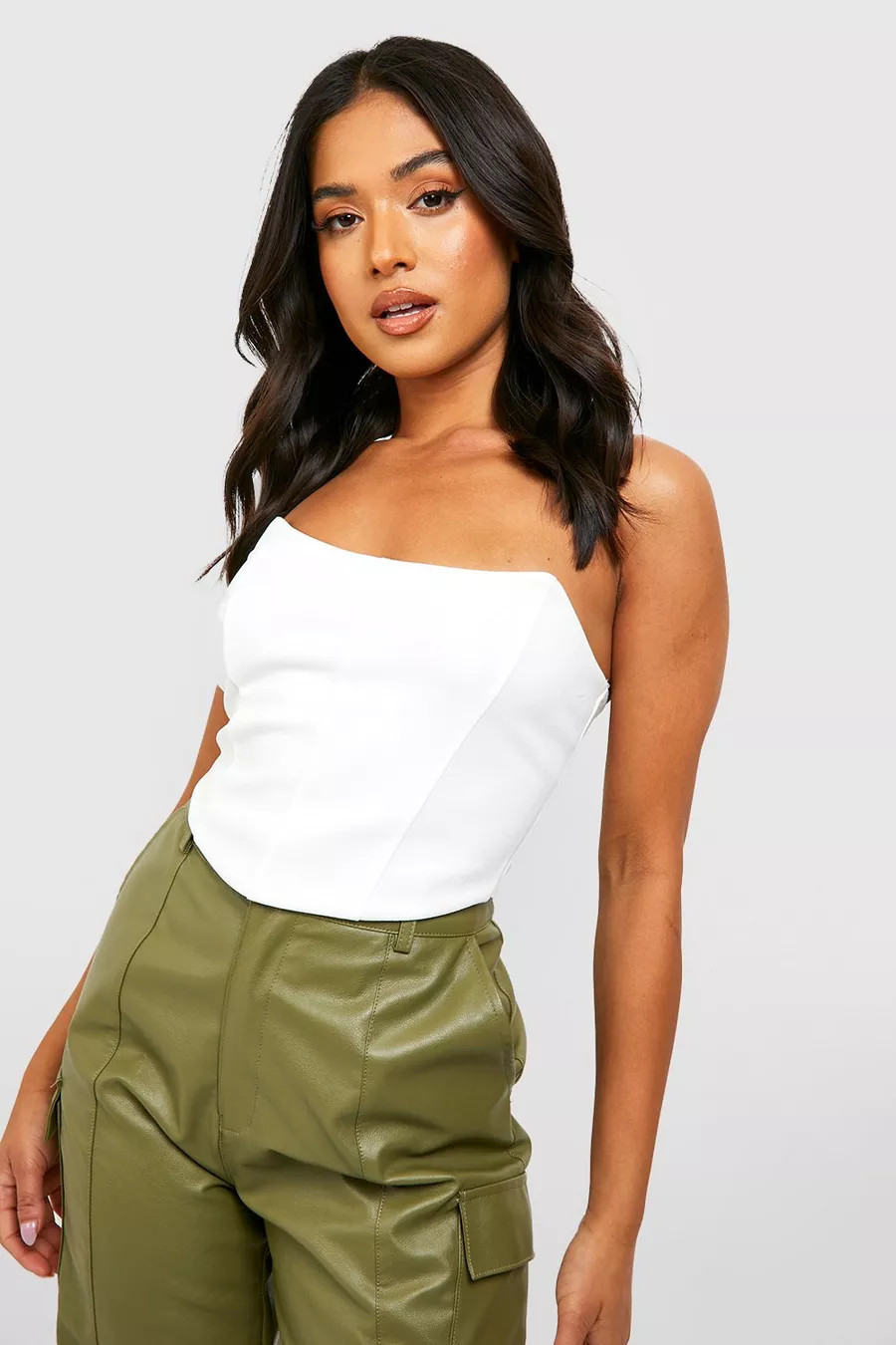 Petite Seam Detail Scuba Corset | Boohoo.com (US & CA)